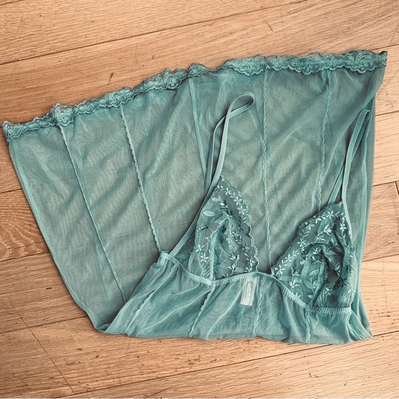 LA PERLA GLAMOUR Mint Mesh & Lace Slip Negligee - Picture 10 of 10